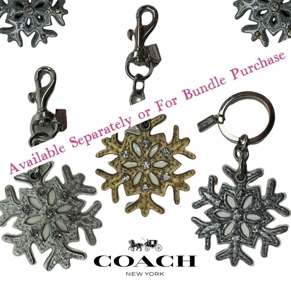Coach Vintage Leather Silver Snowflake Winter Key Bag Charm Keychain - Picture 10 of 11